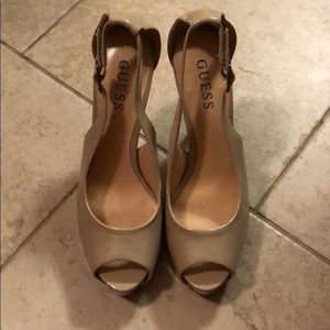 Nude guess platform sling back heels